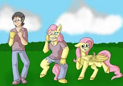 Size: 1280x896 | Tagged: safe, artist:detectivecoon, derpibooru import, fluttershy, oc, human, pony, female, human to pony, image, jpeg, male, mare, transformation, transformation sequence, transgender transformation