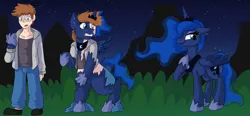Size: 1280x592 | Tagged: safe, artist:detectivecoon, derpibooru import, princess luna, oc, alicorn, human, pony, female, gritted teeth, human to pony, image, jpeg, male, male to female, mare, rule 63, teeth, transformation, transformation sequence, transgender transformation