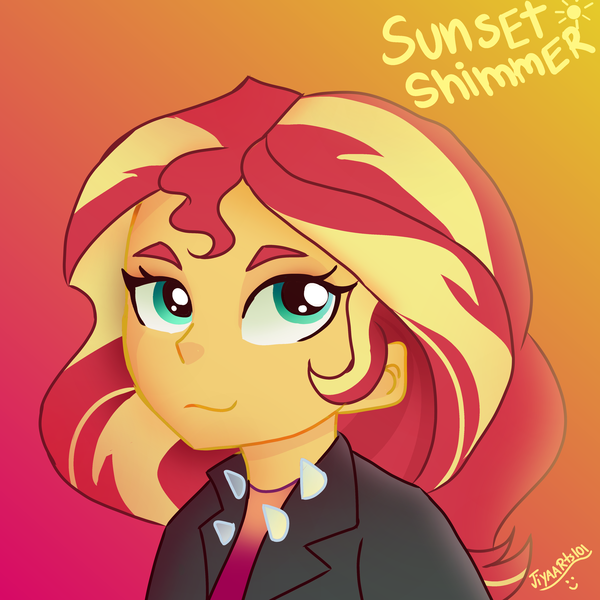 Size: 4000x4000 | Tagged: safe, artist:ginmay, derpibooru import, sunset shimmer, equestria girls, bust, female, gradient background, image, png, solo