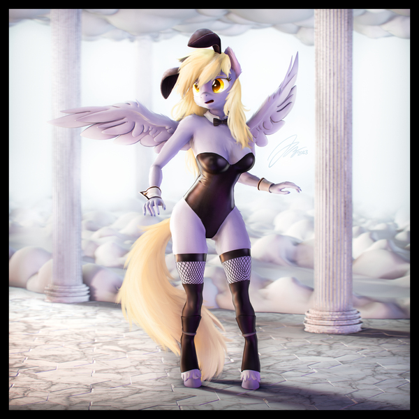 Size: 6000x6000 | Tagged: suggestive, artist:dandy, artist:imafutureguitarhero, derpibooru import, derpy hooves, anthro, pegasus, pony, unguligrade anthro, 3d, absurd resolution, arm fluff, big tail, boots, border, bowtie, breast fluff, breasts, bunny ears, bunny suit, cheek fluff, chest fluff, chromatic aberration, cleavage, cleavage fluff, clothes, cloud, collar, colored eyebrows, colored eyelashes, cuffs (clothes), cute, derpabetes, ear fluff, female, film grain, fishnets, fluffy, fluffy hair, fluffy mane, fluffy tail, freckles, fur, hoof boots, image, inspired by another artist, jpeg, latex, latex leotard, leg fluff, leotard, long nails, mare, open mouth, outdoors, pillar, recreation, recursive fanart, revamped anthros, revamped ponies, shadow, shoes, shoulder fluff, signature, skindentation, solo, solo female, source filmmaker, spread wings, square, tail, underass, unshorn fetlocks, wall of tags, wing fluff, wings, wrist cuffs