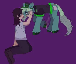 Size: 2736x2304 | Tagged: safe, artist:maggot, derpibooru import, oc, oc:menthol virtue, earth pony, human, pony, cigarette, clothes, commission, drugs, hand on face, hat, heart, hooves, image, lidded eyes, looking at each other, looking at someone, pants, png, sharp teeth, shirt, shoes, smoke, stoner, sweat, teeth, tongue out, unshorn fetlocks