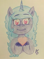 Size: 3024x3986 | Tagged: safe, artist:jesslmc16, derpibooru import, izzy moonbow, unicorn, bust, colored, colored pencil drawing, colored pupils, drawing, fanart, female, g5, heart, hearts and hooves day, holiday, image, jpeg, portrait, signature, traditional art, valentine's day