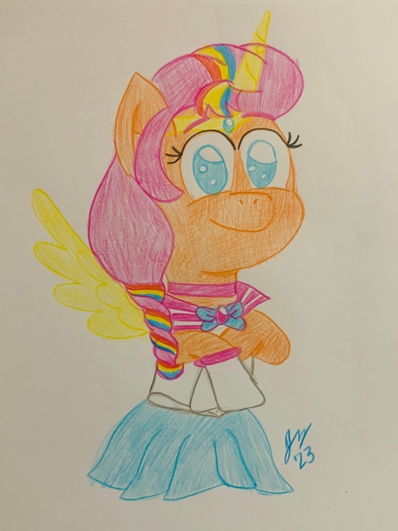 Size: 3024x4032 | Tagged: safe, artist:jesslmc16, derpibooru import, sunny starscout, alicorn, earth pony, bust, clothes, colored, colored pencil drawing, colored pencils, colored pupils, drawing, female, g5, image, jpeg, portrait, sailor moon, sailor scout, sailor uniform, traditional art, uniform