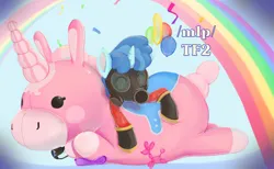 Size: 2000x1234 | Tagged: safe, derpibooru import, party favor, /mlp/ tf2 general, balloon, balloonicorn, confetti, image, jpeg, mask, pyro, rainbow, team fortress 2, text