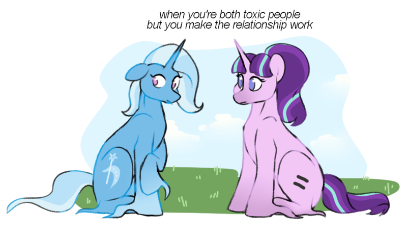 Size: 953x559 | Tagged: safe, artist:foxklt, derpibooru import, starlight glimmer, trixie, pony, unicorn, duo, equal cutie mark, female, image, lesbian, partial background, png, s5 starlight, shipping, simple background, startrix, transparent background