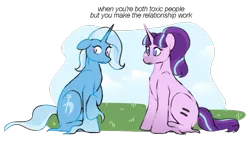 Size: 953x559 | Tagged: safe, artist:foxklt, derpibooru import, starlight glimmer, trixie, pony, unicorn, duo, equal cutie mark, female, image, lesbian, partial background, png, s5 starlight, shipping, simple background, startrix, transparent background