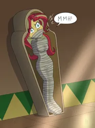 Size: 2976x4000 | Tagged: safe, artist:gregory-gid-did, derpibooru import, sunset shimmer, equestria girls, bondage, bound and gagged, commission, female, gag, image, mummy, png, solo