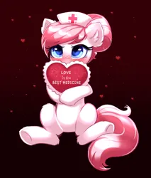 Size: 2968x3485 | Tagged: safe, artist:confetticakez, derpibooru import, nurse redheart, earth pony, pony, blushing, cute, female, hat, heart, heartabetes, image, mare, nurse hat, png, solo