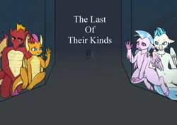 Size: 2039x1446 | Tagged: safe, artist:natt333, author:shakespearicles, derpibooru import, garble, silverstream, smolder, terramar, dragon, hippogriff, fanfic, fanfic:the last of their kinds, accessories, brother, brother and sister, cage, closed mouth, cover art, eyebrows, eyelashes, eyes open, family, fanfic art, fanfic cover, female, fimfiction, folded wings, freckles, frown, hand on head, hand on shoulder, hippocest, image, implied inbreeding, implied incest, implied sex, implied shipping, inbreeding, incest, jewelry, logo, looking, looking at each other, looking at someone, looking back, male, necklace, nostrils, pearl, pearl necklace, png, pupils, sad, sad face, shakespearicles, shipping, siblings, signature, simple background, sister, smolble, straight, teeth, text, the last of their kinds, trapped, wall of tags, wings, xk-class end-of-the-world scenario