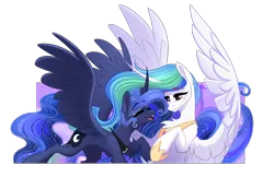 Size: 3194x2216 | Tagged: safe, artist:alrumoon_art, derpibooru import, princess celestia, princess luna, alicorn, pony, female, image, mare, png, simple background, transparent background