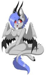 Size: 2500x4078 | Tagged: safe, artist:melodytheartpony, derpibooru import, oc, oc:melody silver, anthro, dracony, dragon, hybrid, beauty mark, choker, collar, curvy, ear piercing, fangs, female, happy, heart, horns, image, looking at you, nyan, piercing, png, rule 63, signature, simple background, sitting, slit pupils, smiling, spiked choker, spread wings, white background, wings