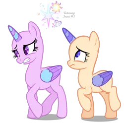 Size: 2048x2048 | Tagged: safe, artist:harmonyvitality-yt, derpibooru import, oc, unofficial characters only, alicorn, pony, alicorn oc, base, duo, gritted teeth, horn, image, png, raised hoof, teeth, wings, worried