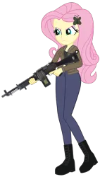 Size: 2320x4096 | Tagged: safe, artist:edy_january, artist:starryshineviolet, derpibooru import, edit, vector edit, fluttershy, human, equestria girls, equestria girls series, angry, boots, clothes, geode of fauna, girls und panzer, gun, holding, image, jacket, machine gun, magical geodes, marine, marines, meme, military, military uniform, png, rage, rage face, saunders, shoes, simple background, soldier, solo, stoner m63, transparent background, trigger discipline, triggered, uniform, vector, weapon