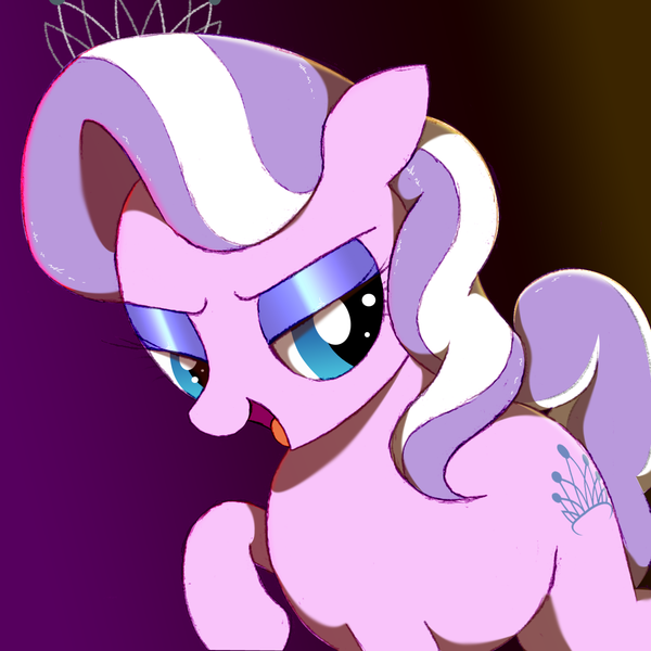 Size: 1241x1241 | Tagged: safe, artist:filly fantastique, derpibooru import, diamond tiara, earth pony, pony, female, filly, foal, gradient background, image, lidded eyes, looking back, mare, png, profile picture, raised hoof, solo