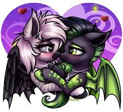 Size: 1977x1792 | Tagged: safe, artist:kruszyna25, derpibooru import, oc, oc:devilvoice, oc:noctem dieva, bat pony, bat pony oc, bat wings, holiday, image, png, valentine's day, wings