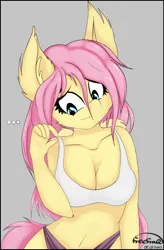 Size: 1633x2489 | Tagged: suggestive, artist:freefraq, derpibooru import, fluttershy, anthro, big breasts, bra, breasts, busty fluttershy, cleavage, clothes, female, image, panties, png, solo, solo female, underwear
