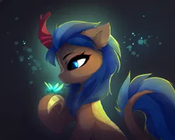 Size: 3810x3048 | Tagged: safe, artist:magnaluna, derpibooru import, oc, oc:cobalt flame, unofficial characters only, insect, kirin, pony, chest fluff, ear fluff, image, kirin oc, png, simple background, solo, underhoof
