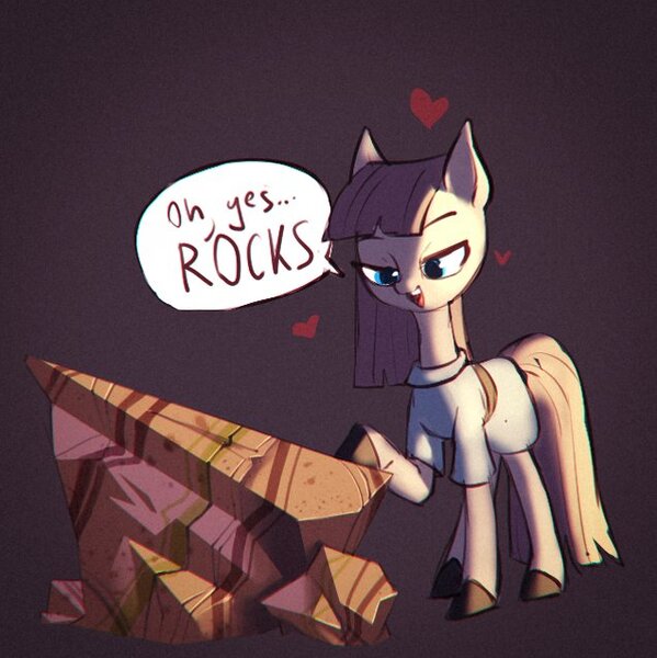 Size: 636x637 | Tagged: safe, artist:haku nichiya, derpibooru import, maud pie, earth pony, pony, dialogue, floating heart, gradient background, heart, image, jpeg, looking at something, rock, solo, speech bubble, that pony sure does love rocks