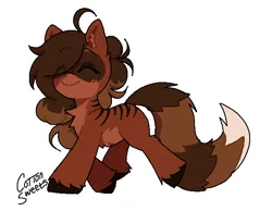 Size: 624x483 | Tagged: safe, artist:cottonsweets, derpibooru import, oc, oc:maia, unofficial characters only, hybrid, pony, raccoon, raccoon pony, belly fluff, blushing, chest fluff, ear fluff, eye clipping through hair, female, happy, image, mare, png, simple background, smiling, solo, stripes, unshorn fetlocks