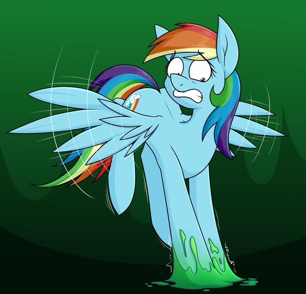 Size: 1868x1798 | Tagged: safe, artist:moonatik, derpibooru import, rainbow dash, pegasus, pony, abstract background, bondage, changeling slime, female, flapping, flapping wings, flying, image, mare, png, scared, solo, spine, stuck, wings