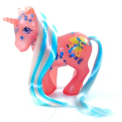 Size: 1506x1506 | Tagged: safe, derpibooru import, dazzleglow, pony, unicorn, brushable, female, g1, glow 'n show ponies, image, irl, jpeg, mare, merchandise, photo, simple background, solo, toy, translucent, white background