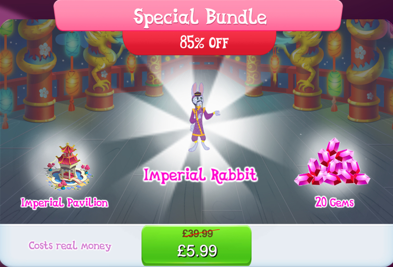 Size: 1264x859 | Tagged: safe, derpibooru import, official, unnamed character, rabbit, animal, bonsai, bundle, clothes, costs real money, english, facial hair, gameloft, gem, hat, image, jpeg, mobile game, moustache, my little pony: magic princess, numbers, sale, solo, solo focus, text, unnamed rabbit, water