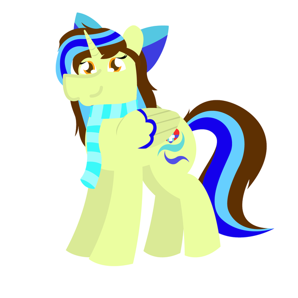 Size: 1500x1500 | Tagged: safe, artist:epsipeppower, derpibooru import, oc, oc:epsi, oc:epsi pep power, alicorn, bow, clothes, cute, hair bow, image, outdated cutie mark, png, scarf, solo, striped mane, striped tail, tail, unshaded