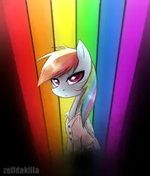 Size: 1700x2000 | Tagged: safe, artist:zeffdakilla, derpibooru import, rainbow dash, pegasus, pony, fanfic:rainbow factory, fanfic art, image, looking at you, png, rainbow, sitting, solo