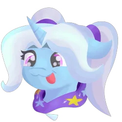 Size: 675x675 | Tagged: safe, artist:papacruda09, derpibooru import, trixie, pony, unicorn, :p, alternate hairstyle, clothes, female, gameloft, gameloft interpretation, happy, hoodie, image, mare, pigtails, png, simple background, solo, tongue out, transparent background