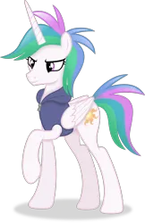 Size: 3403x5244 | Tagged: safe, artist:anime-equestria, derpibooru import, princess celestia, alicorn, alternate hairstyle, clothes, female, hoodie, horn, image, png, simple background, smiling, solo, transparent background, vector, wings