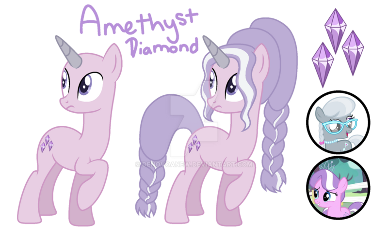 Size: 1142x700 | Tagged: safe, artist:denovoanew, artist:elementbases, derpibooru import, diamond tiara, silver spoon, oc, oc:amethyst diamond, earth pony, unicorn, base, base used, braid, braided tail, colored horn, cutie mark, deviantart watermark, horn, image, magical lesbian spawn, obtrusive watermark, offspring, parent:diamond tiara, parent:silver spoon, parents:silvertiara, png, reference sheet, screencap reference, simple background, tail, transparent background, unicorn oc, watermark
