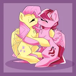 Size: 2048x2048 | Tagged: safe, artist:plushtrap, derpibooru import, fluttershy, oc, oc:dusty ember, boop, canon x oc, chest fluff, cute, eyes closed, female, image, lesbian, noseboop, png, shipping, shyabetes