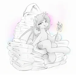 Size: 2238x2204 | Tagged: safe, artist:edrian, derpibooru import, oc, oc:chroma wave, alicorn, bat pony, bat pony alicorn, pony, bat wings, diaper, diaper fetish, fetish, horn, image, jpeg, non-baby in diaper, scepter, smiling, smirk, throne, twilight scepter, wet diaper, wings