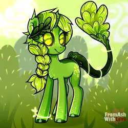 Size: 2300x2300 | Tagged: safe, artist:loverashley, derpibooru import, oc, unofficial characters only, original species, plant pony, pony, braid, broken horn, female, hoof polish, horn, image, mare, outdoors, plant, png, smiling, solo