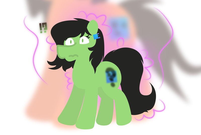 Size: 4091x2747 | Tagged: safe, artist:epsipeppower, derpibooru import, oc, oc:anonfilly, oc:robertapuddin, pony, age regression, confused, cutie mark, ear piercing, earring, exclamation point, female, filly, height, image, interrobang, jewelry, messy mane, piercing, png, question mark, simple background, size comparison, swap, swapped cutie marks, transformation, white background, younger