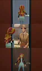 Size: 1920x3200 | Tagged: safe, derpibooru import, sunset shimmer, human, equestria girls, 3d, clothes, comic, digital art, door, dress, fallout, female, gun, handgun, image, jacket, jpeg, leather, leather jacket, meme, meme template, minimalist, modern art, revolver, simple background, solo, source filmmaker, todd howard, weapon, worried