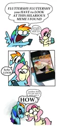 Size: 2004x4328 | Tagged: safe, artist:punkittdev, derpibooru import, fluttershy, rainbow dash, pegasus, 3ds, comic, duo, family guy, female, horsecomix, image, meme, phone, png, simple background