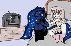 Size: 1124x726 | Tagged: safe, artist:bunnyhalo, princess luna, gamer luna, chiaki nanami, danganronpa, danganronpa 2, drugs, image, jpeg, marijuana, ms paint