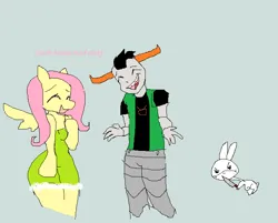 Size: 734x590 | Tagged: safe, artist:bunnyhalo, angel bunny, fluttershy, anthro, pegasus, pony, homestuck, image, ms paint, png, tavros nitram