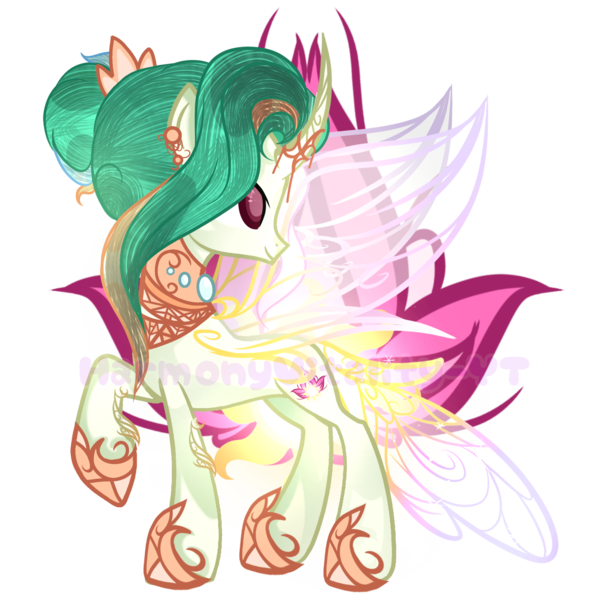 Size: 2048x2048 | Tagged: safe, artist:harmonyvitality-yt, derpibooru import, oc, unofficial characters only, changepony, hybrid, pony, hoof shoes, image, interspecies offspring, looking back, offspring, parent:princess celestia, parent:thorax, parents:thoralestia, png, raised hoof, simple background, solo, transparent background
