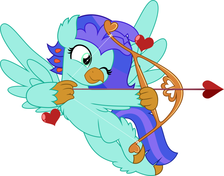 Size: 6341x5000 | Tagged: safe, artist:jhayarr23, derpibooru import, oc, oc:sea lilly, unofficial characters only, classical hippogriff, hippogriff, absurd resolution, arrow, bow (weapon), commission, heart, holiday, image, png, simple background, transparent background, valentine's day, ych result