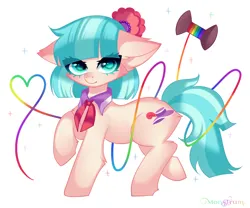 Size: 3600x3000 | Tagged: safe, artist:monstrum, derpibooru import, coco pommel, earth pony, pony, cheek fluff, cocobetes, cute, female, image, jpeg, looking at you, mare, raised hoof, simple background, smiling, solo, thread, white background, yarn