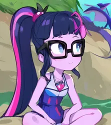 Size: 512x576 | Tagged: safe, derpibooru import, machine learning generated, sci-twi, twilight sparkle, equestria girls, equestria girls series, forgotten friendship, clothes, image, pinegraph, png, solo, swimsuit