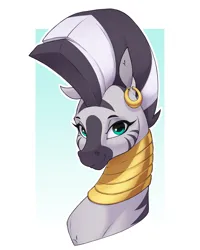 Size: 1630x2039 | Tagged: safe, artist:aquaticvibes, derpibooru import, zecora, zebra, ear piercing, earring, eyelashes, female, image, jewelry, looking at you, mohawk, neck rings, piercing, png, simple background, solo