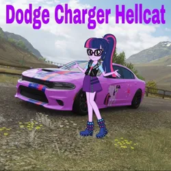 Size: 1080x1080 | Tagged: safe, alternate version, derpibooru import, sci-twi, twilight sparkle, equestria girls, clothes swap, dodge charger, forza horizon 4, game screencap, image, jpeg, video game