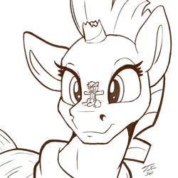 Size: 3000x3000 | Tagged: safe, artist:tsitra360, derpibooru import, tempest shadow, oc, oc:be sharp, earth pony, pony, unicorn, black and white, female, grayscale, high res, image, jpeg, macro, male, mare, micro, monochrome, simple background, size difference, smiling, stallion, white background