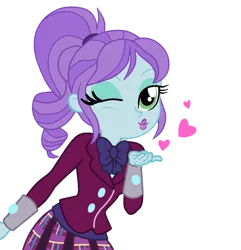 Size: 1244x1288 | Tagged: safe, artist:rainbowstarcolour262, derpibooru import, crystal lullaby, human, equestria girls, blowing a kiss, bowtie, clothes, crystal prep academy uniform, cute, female, image, one eye closed, one eye open, png, ponytail, school uniform, simple background, solo, transparent background, wink