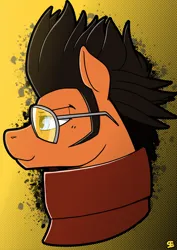 Size: 2480x3508 | Tagged: safe, artist:sefastpone, derpibooru import, ponified, pony, abstract background, bust, clothes, crossover, digital art, image, jacket, male, no more heroes, png, stallion, sunglasses, travis touchdown