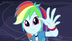 Size: 1920x1080 | Tagged: safe, derpibooru import, screencap, equestria girls, guitar centered, rainbow rocks, 1080p, female, happy, high five, image, jpeg, looking at you, smiling, solo