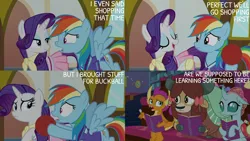 Size: 2000x1125 | Tagged: safe, derpibooru import, edit, edited screencap, editor:quoterific, screencap, ocellus, rainbow dash, rarity, smolder, yona, changedling, changeling, dragon, pegasus, pony, unicorn, yak, the end in friend, ball, blue eyeshadow, bow, clothes, cloven hooves, confused, dragoness, eyeshadow, fangs, female, frown, hair bow, image, makeup, mare, monkey swings, notebook, open mouth, open smile, pencil, png, raised hoof, skirt, smiling, spread wings, taking notes, teenager, wings